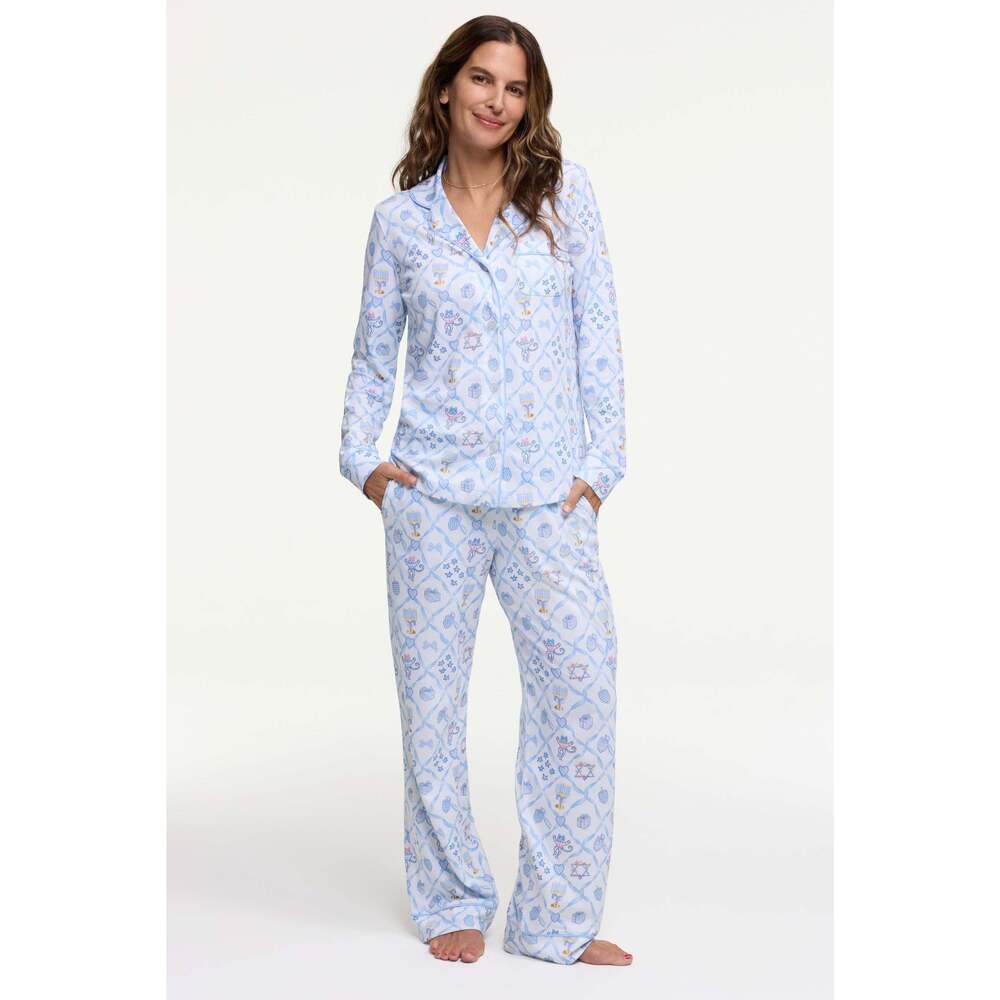 BRAND NEW! Roller Rabbit Starry Nights Lattice Long Sleeve Polo Pajamas Size-L